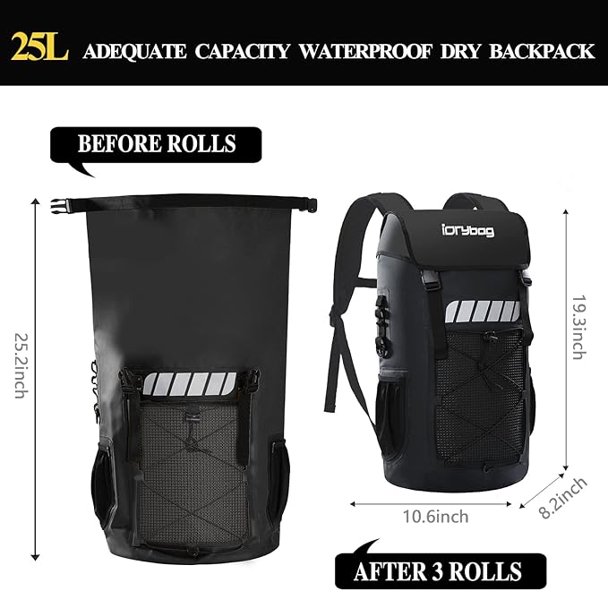 IDRYBAG Waterproof Backpack for Men 25L/45L Dry Bags Kayak Dry Backpack Camping Hiking