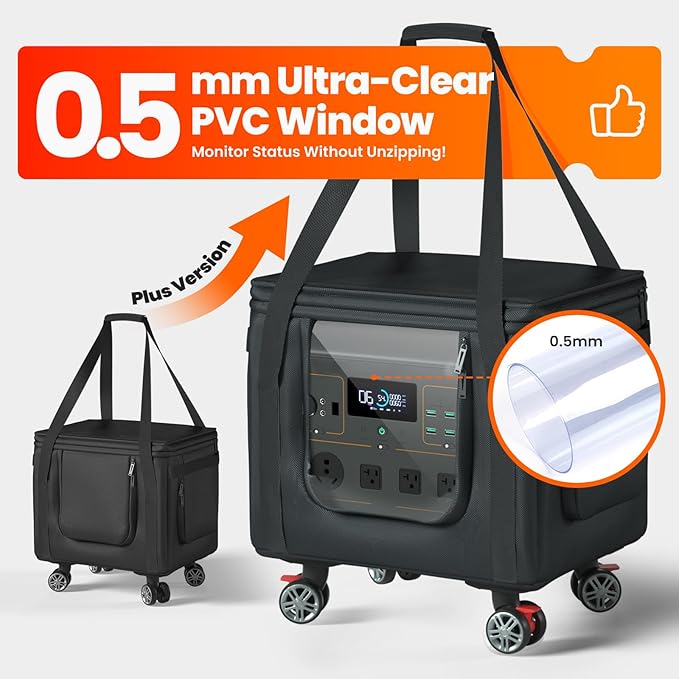 Power Station Carrying BagEasy to Carry360°Universal Wheels Waterproof&ampDustproof 15x13x12in Fit1200w-2000w Dabsson/BLUETTI/FOSSIBOT/VTOMAN/JackeryTravel Camping PartiesRV