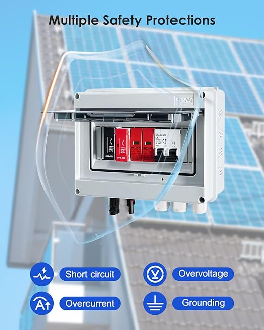 600V Solar DC PV Combiner Box 1 String IP65 Waterproof 63A Circuit Breaker Box 2Pcs 32A Fuse &amp Lightning Arrester Connector for On/Off Grid Solar Panel System 1 Input 1 Out