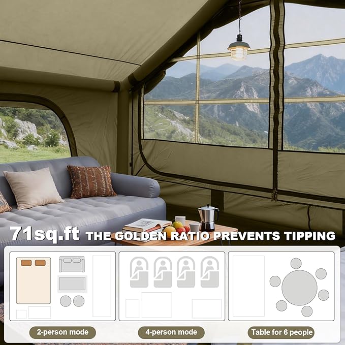 Inflatable Camping Tent2/4/6/8 Person Glamping Inflatable Tents with Awning Quick Setup Blow Up Tents with Pump Waterproof Oxford Inflatable House for Camping Air Glamping Hot Tents for Adult