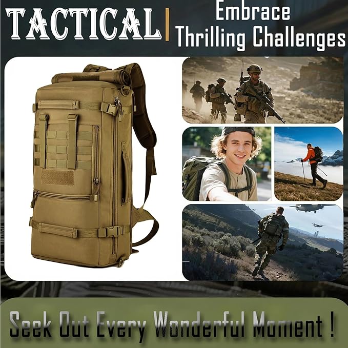 50L Multi-Function Tactical Handbag Outdoor Camping Large Messenger Bag Hiking Portable Storage Backpack(Brown)