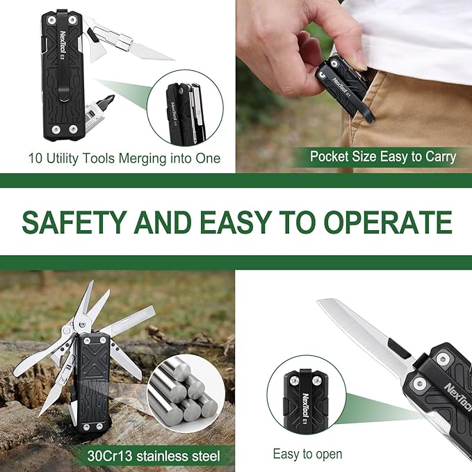 NexTool Pocket Tool E1 Pocket Knife Multi-Tool with Replaceable Folding Utility Knife Dual Head Screwdriver and Scissors Mini Multitool for EDC Carry Engraving Cutting and Repair Small Multitool