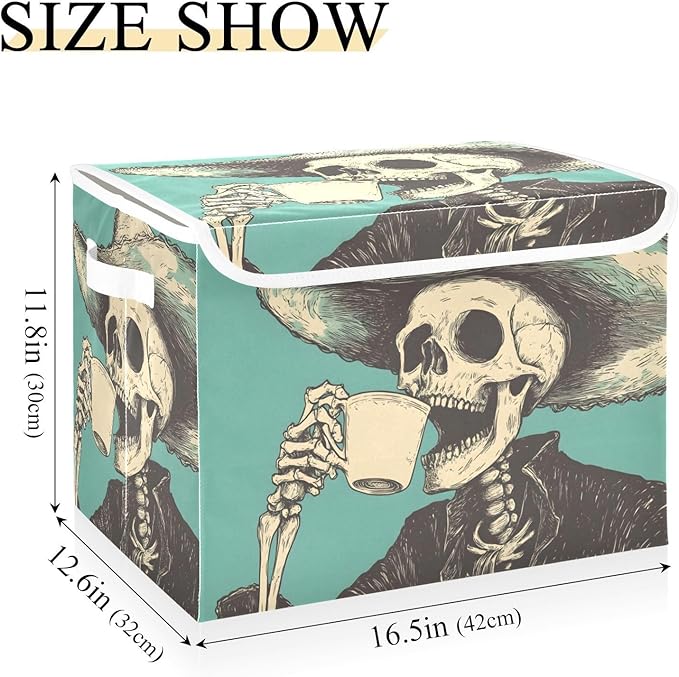 Storage Cube with Lid Skeleton Cowboy Print 16.5×12.6×11.8 IN Collapsible Large Capacity Foldable Storage Basket Bin Organizer