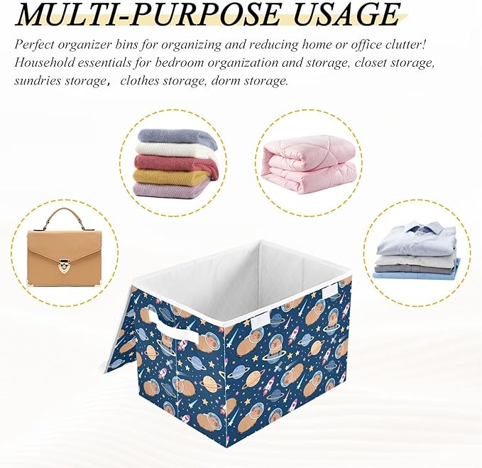 MNSRUU Containers Baskets with Lids Capybara Space Foldable Storage Bins Organizer with Lid Collapsible Storage Boxes for Home Bedroom Closet Office