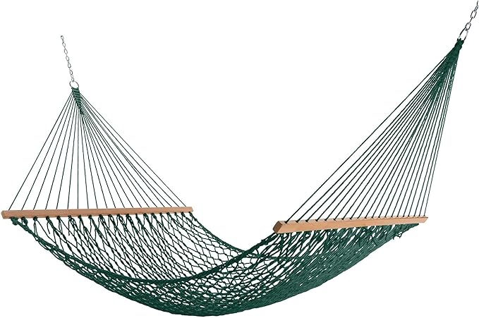 Castaway Living 13 ft. Double Traditional Hand Woven Green Polyester Rope Hammock – 2-Person 450 lb Capacity Free Extension Chains &amp Tree Hooks Designed in The USA