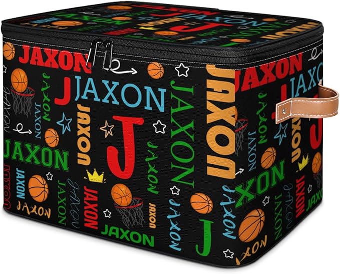 Custom Storage Bins with Zipper Lid Personalized Basketball Fabric Lidded Storage Baskets Boxes Foldable Cubes Clothes Organizer Container Ball
