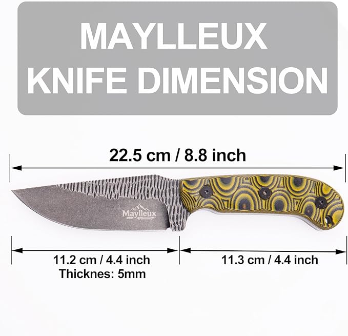 Fixed Blade Knife with Sheath 1095 Steel Outdoor Survival Hunting Tools Camping G10 Handle EDC (Yellow Style 1)