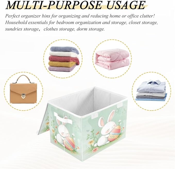 Christmas Storage Baskets with Lids Sleeping Rabbit Collapsible Bins Stackable Fabric Linen Baskets Closet Organizer Container 16.5x12.6x11.8