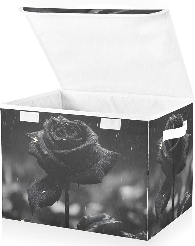 AIXIWAWA Lidded Storage Cube (Rose Black) Fabric Foldable Closet Bins with Flip Lid and Handles Organizer Basket Container 16.5 x 12.6 x 11.8 IN