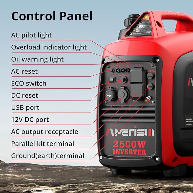 AMERISUN 2500W Portable Inverter Generator with Quiet Technology Small Generator for Camping Home Emergency EPA Compliant 2025 Version