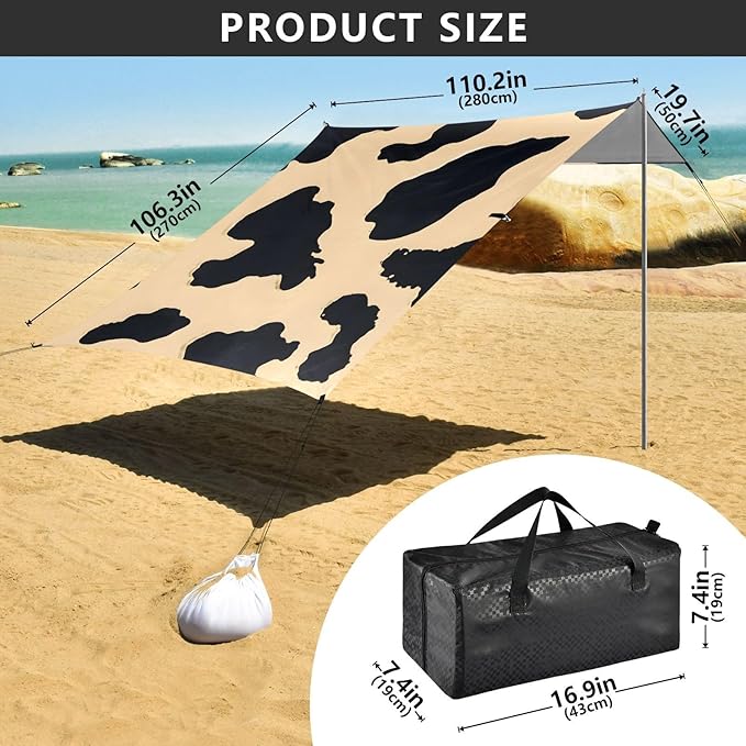 ALAZA Light Yellow Cow Pattern Beach Tent Sun Shelter Portable Canopy Sunshade for Outdoor Camping Picnics Backyard Fun 10x9 ft