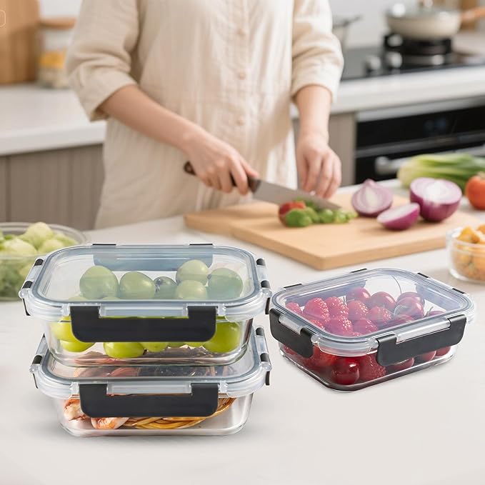 10 Pack 22 oz Glass Meal Prep Containers Food Storage Containers with Lids Airtight Leakproof Lunch Containers for Kitchen Freezer Microwave Dishwasher Safe (Grey)