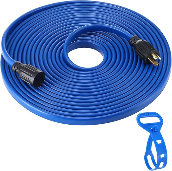 Kanayu 50 FT 4 Prong 30 Amp Flat Generator Extension Cord Compatible with NEMA L14-30P/L14-30R 10 Gauge Flat Generator Power Cable Locking for Manual Transfer Switch 125/250V 7500W ETL Listed