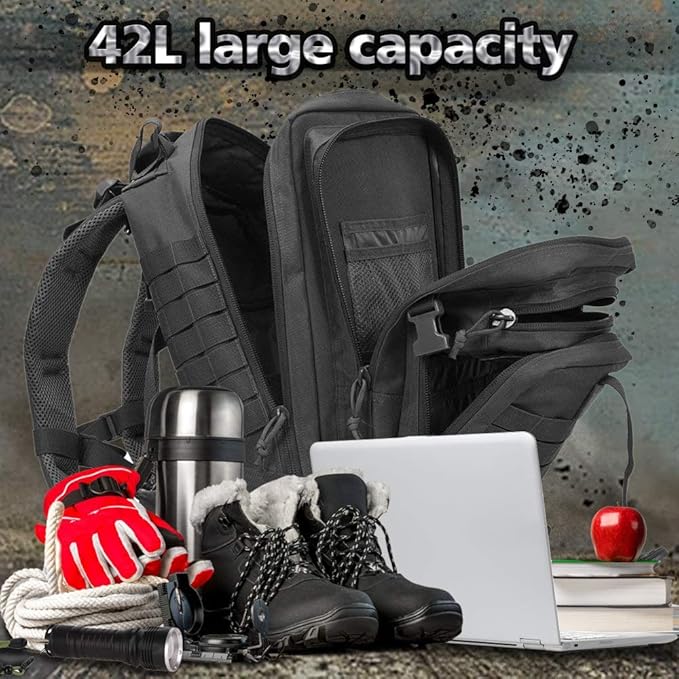 EMDMAK Military Tactical Backpack 42L Large Military Pack Army 3 Day Assault Pack Molle Bag Rucksack