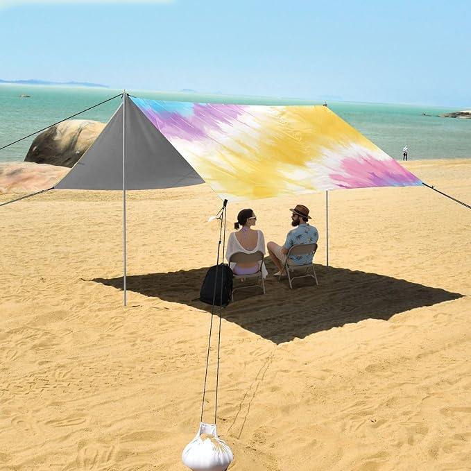 Yellow Tie-dye Background Rainbow Colors Beach Cabana Tent UPF50 Waterproof Large Portable Sun Shelter with Carrying Bag for Camping Picnics Backyard