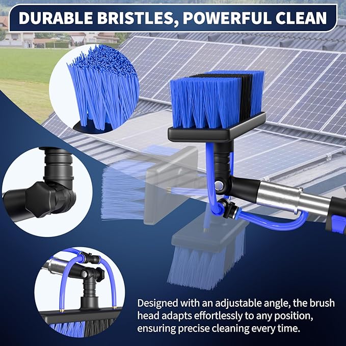 20FT Water Fed Solar Panel Cleaning Kit Telescopic Solar Panel Cleaning Brush with Extension Pole &amp Soap Dispenser for Household &amp Outdoor