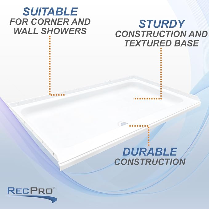 RecPro RV 40 x 24 White Shower Pan | Camper Shower Pan (Center Drain)