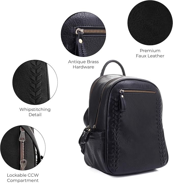 JESSIE &amp JAMES Women's Large Multi Compartments Fashion Concealed Carry Backpack|BK