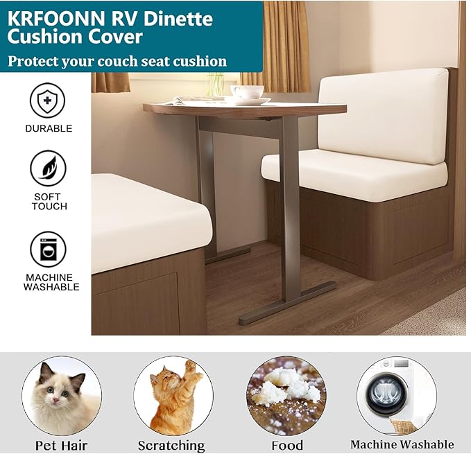 KRFOONN RV Dinette Cushion Covers Waterproof Camper Cushions Cover Replacement Couch Cushion Slipcovers Washable RV Bench Seat Covers for Travel Trailer Couch (2 Backrest Cover &amp 2 Bench Cover W0