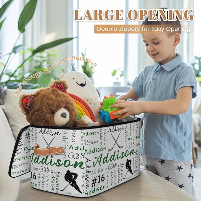 Custom Hockey Storage Bins with Lid Personalized Foldable Storage Basket Boxes with Handle Sport Shelf Basket Closet Organizer Cube