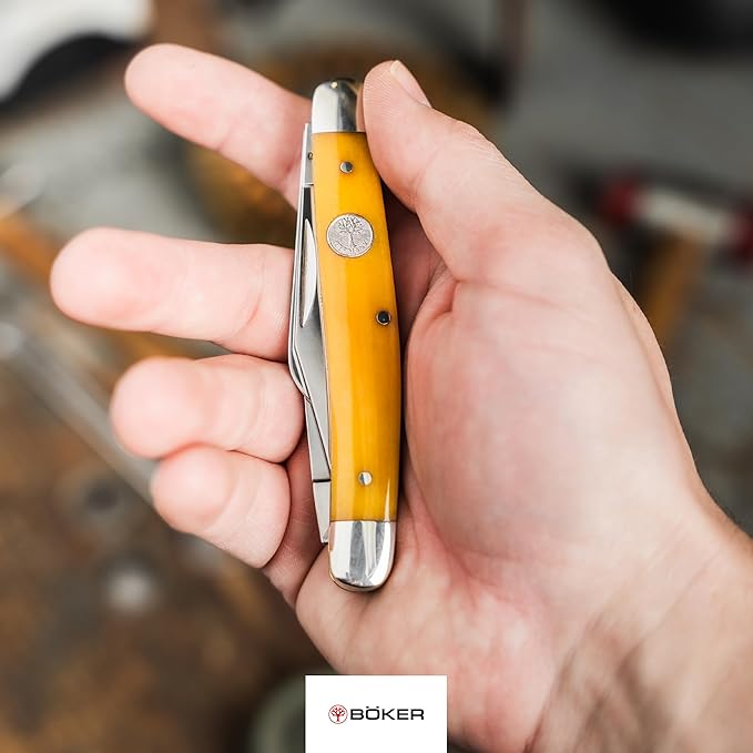 Boker Large Stockman 4 Inch Pocket Knife Smooth Yellow Bone Traditional Series 2.0 Made in Germany