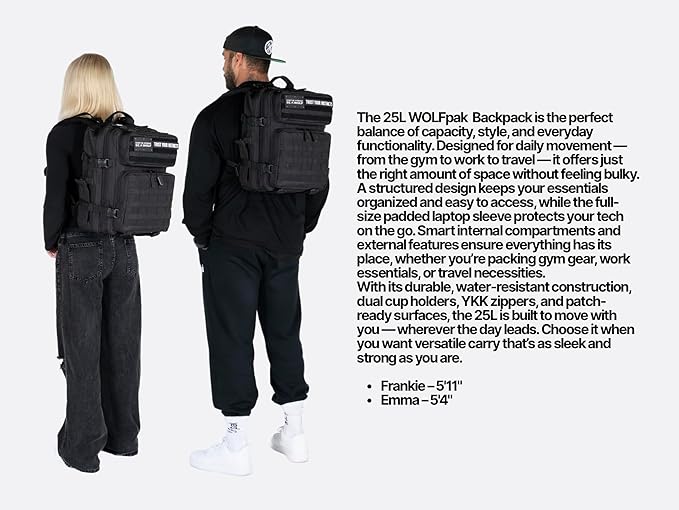 WOLFpak 25L Athletic Gym Backpack (Black Neon Pink) Durable 1000D Waterproof Oxford Material with MOLLE Webbing Laptop Pocket &amp Dual Cup Holders
