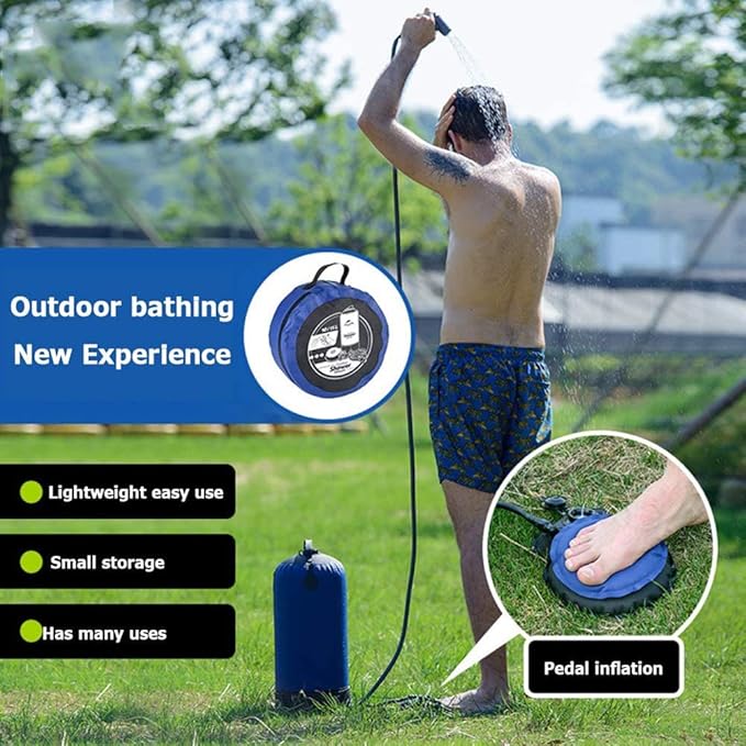 11 Litre Solar Heated Shower Bag Outdoor Shower Camping Portable Pressure Shower with Foot Pump Garden Shower