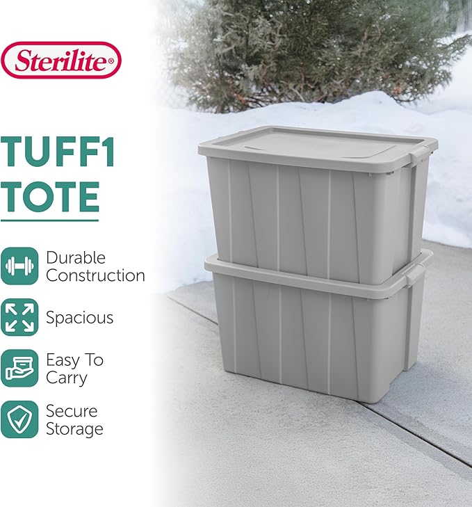 Sterilite 4 Pack Tuff1 Storage Tote Stackable Plastic Bin with Lid 30 Gallon
