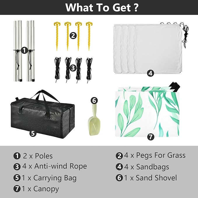 Beach Canopy with Windproof Ropes &amp Sandbags Beach Tent Sun Shade Sun Shelter for Camping Trips Fishing Backyard Fun or Picnics Leaf