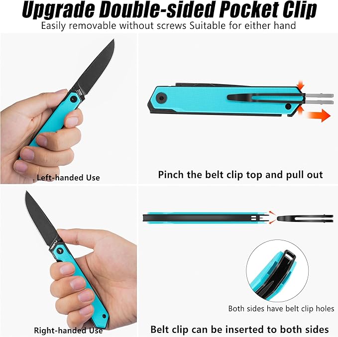 FLISSA 2PCS Folding Knife Set Pocket Knife with D2 Steel Blade G10 Handle Pocket Clip Lightweight Tactical Knife for Camping Hiking Hunting EDC Daily Use