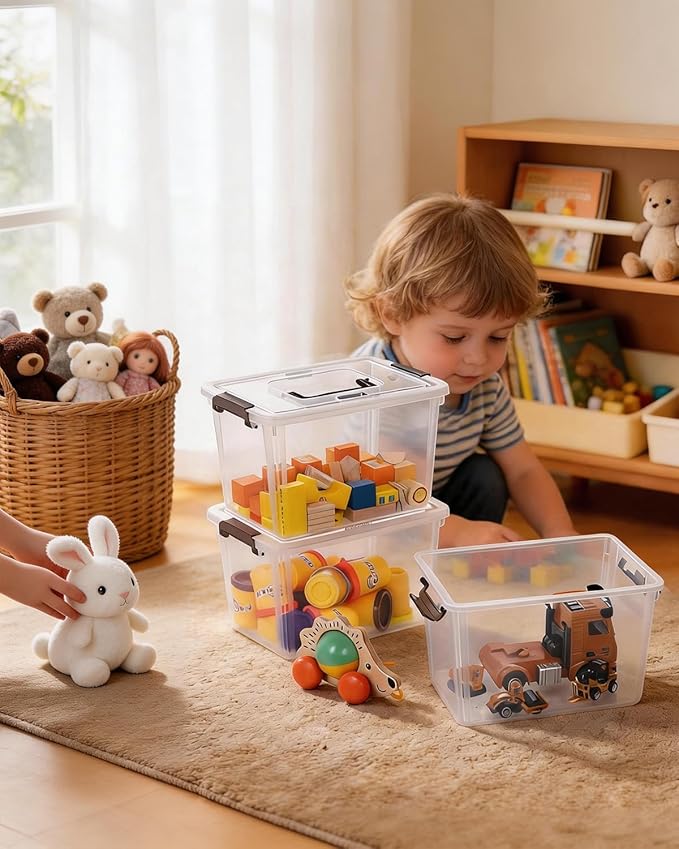 ITYLIFE CITYLIFE Citylife 4 Packs Plastic Storage Bins with Latching Lids Clear Storage Box with handle Stackable Storage Containers for Organizing Toys Crafts Legos Tools