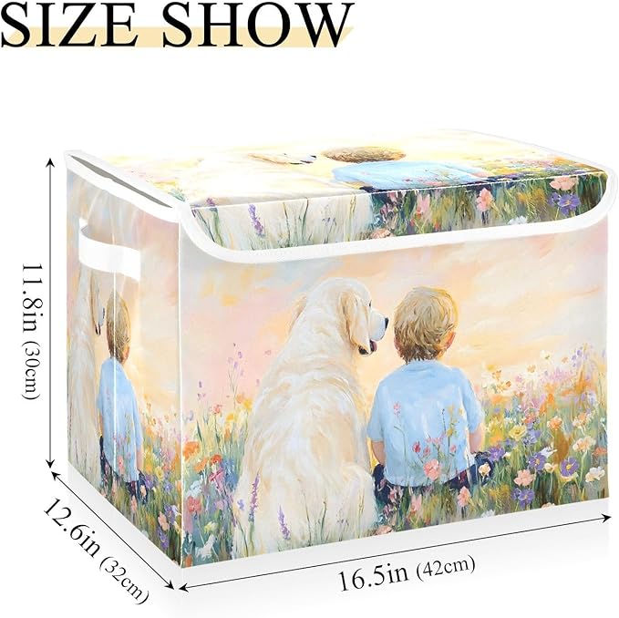 AIXIWAWA Lidded Storage Cube (Dog and Friend) Fabric Foldable Closet Bins with Flip Lid and Handles Organizer Basket Container 16.5 x 12.6 x 11.8 IN
