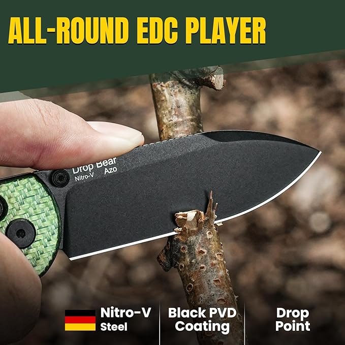Kizer Drop Bear EDC Pocket Knife 2.97” Nitro-V Steel Blade G10 Carbon Fiber Handle Folding Knife with Thumb Stud Opener Lightweight Clutch Lock Camping Hunting Knife for Men Women Gift V3619A4