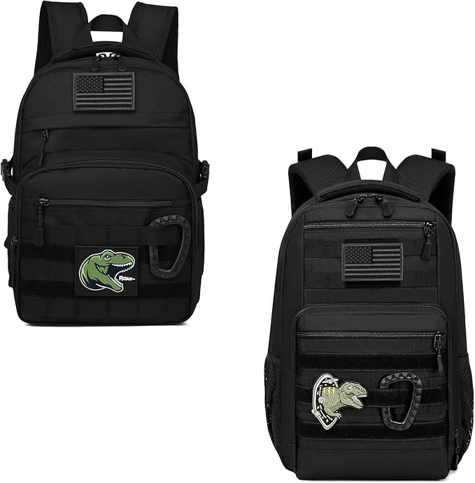 Kids Tactical Backpack Army Molle Bookbag Military Boys Backpack for School Outdoor Camping Black+Black