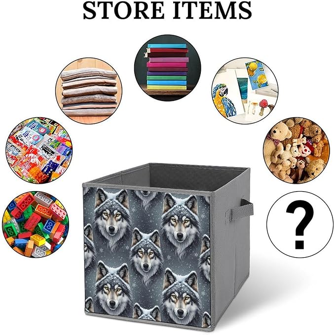 Collapsible Storage Cube with Handles Lone Wolf Space-Saving Foldable Organizer Bin for Bookshelf Cabinet Perfect for Small Apartments &amp Dorms