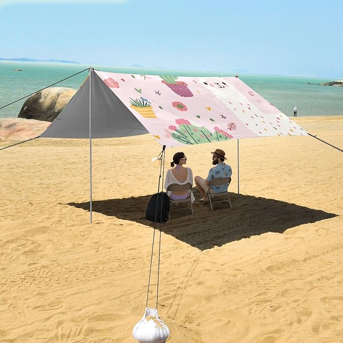 ALAZA Cute Llama and Cactus on Pink Beach Tent Sun Shelter Portable Canopy Sunshade for Outdoor Camping Picnics Backyard Fun 10x9 ft