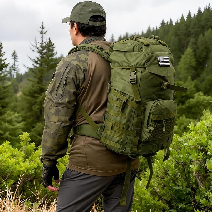 50L Tactical Backpack for Men and Women Water-Resistant Molle Rucksack Large Military Assault Pack for Hiking Hunting Camping Gym &amp Outdoor Survival Green