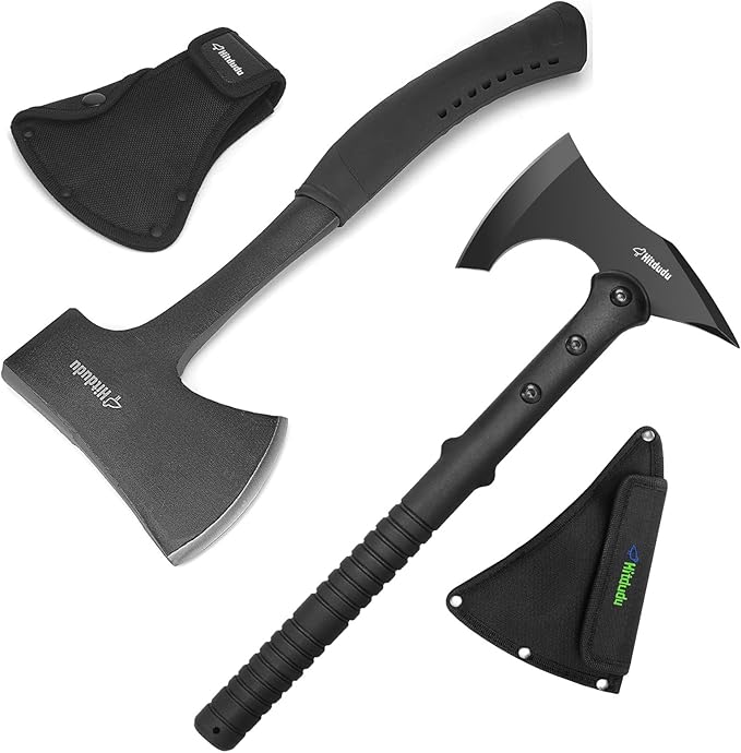 Hitdudu Camping Hatchet &amp Full Tang Camping Axe with Spike Hatchet Emergency Breaching Multitool
