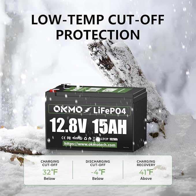 OKMO 12V 15Ah LiFePO4 Lithium Battery(2 Pack) 4000+ Deep Cycles for UPS Kayak Fish Finder Solar Panel Power Wheels Toys Scooter Radio