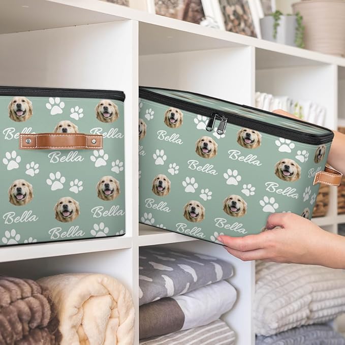 Custom Storage Bins with Zipper Lid Personalized Dog Print Fabric Lidded Storage Baskets Boxes Foldable Cubes Clothes Organizer Container