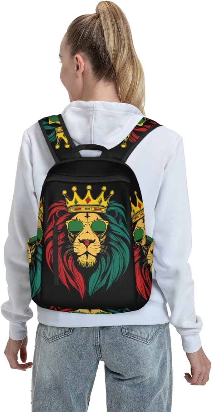 Men Women Bookbag Reggae king Rasta Flag Lion Black Laptop &amp Tablet Backpack for Travel &amp Work