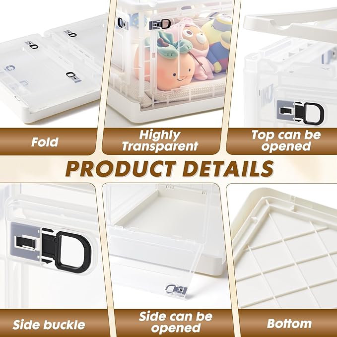 88 QT Clear Storage Bin with 5-Sided Open Lid Stackable Plastic Storage Bins For Bedroom Living Room Office Multifunctional Foldable Storage Box For Clothes Office Supplies Snacks (4Pcs)