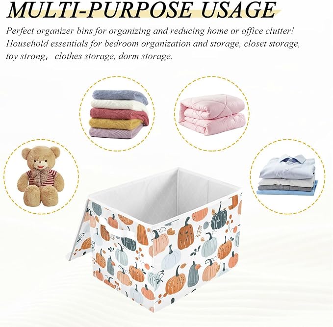 senya Thanksgiving Baskets Collapsible Storage Bins with Lids Fall Adorable Pumpkins Storage Boxes Clothes Baskets for Organizing B06D22020