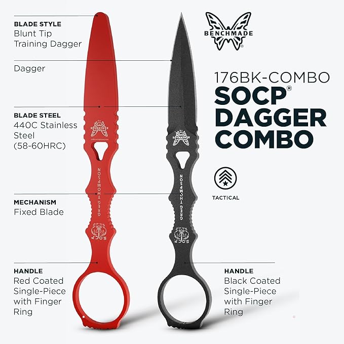 Benchmade - SOCP Knife Double Edge Dagger Blade Plain Edge Black Handle