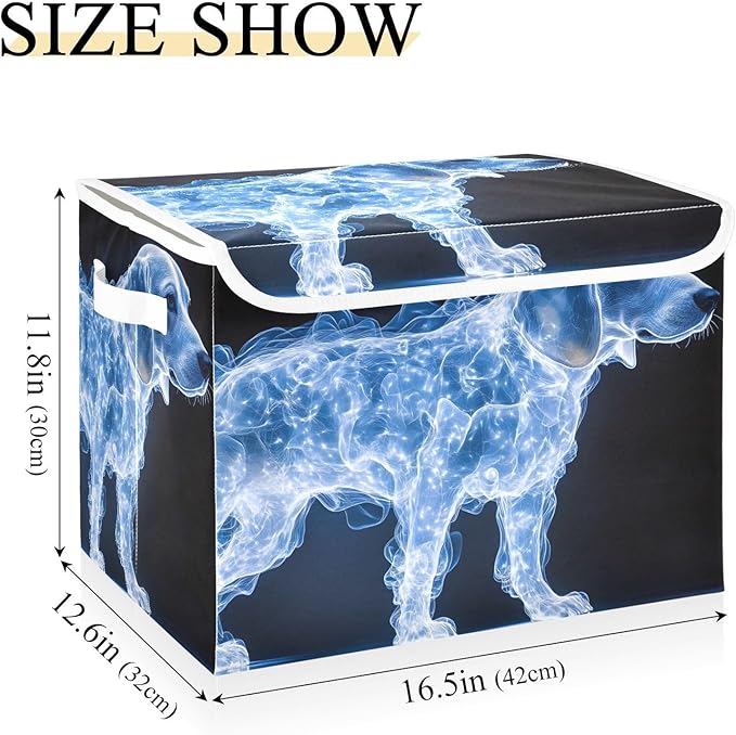 AIXIWAWA Lidded Storage Cube (Shining Dog) Fabric Foldable Closet Bins with Flip Lid and Handles Organizer Basket Container 16.5 x 12.6 x 11.8 IN