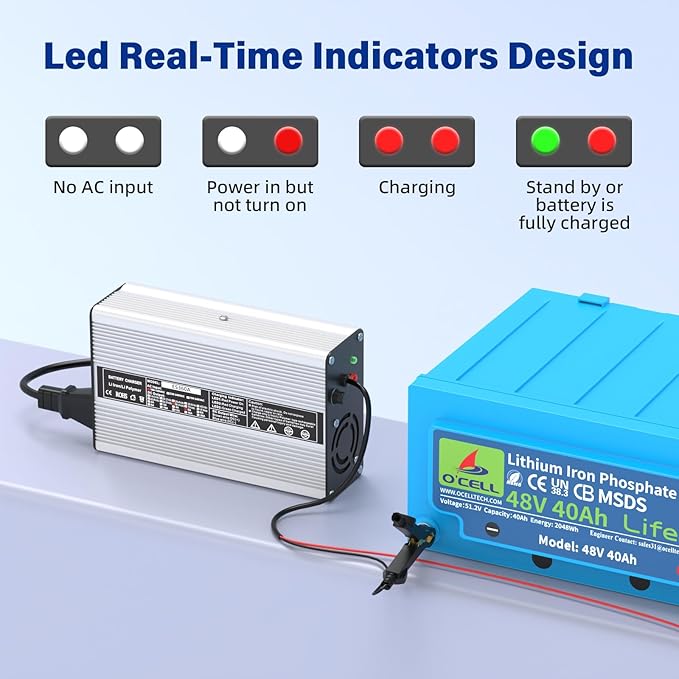 58.4V 5A AC-DC Battery Charger Dedicated Best Solution for 48V Lithium Iron Phosphate LiFePO4 Battery Recharging Support Charging Solar Off-Grid Golf Cart (58.4V 5A Charger-Silvery)