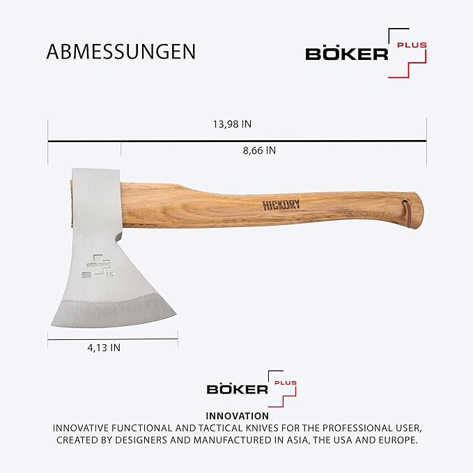 BÖKER PLUS® Appalachian Axe Small - Small Carbon Axe with Short Hickory Wood Handle - bushcraft Outdoor &amp Survival - Professional - with Rhenish Head 21.16 oz Made of Carbon Steel 1055