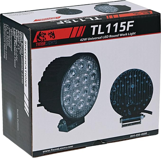 TIGERLIGHTS TL115F LED Work Light Flood Beam 2650 Lumens 42 Wattage 3.5 Amps 12V 4 1/4 Diameter Flood Off-Road Light