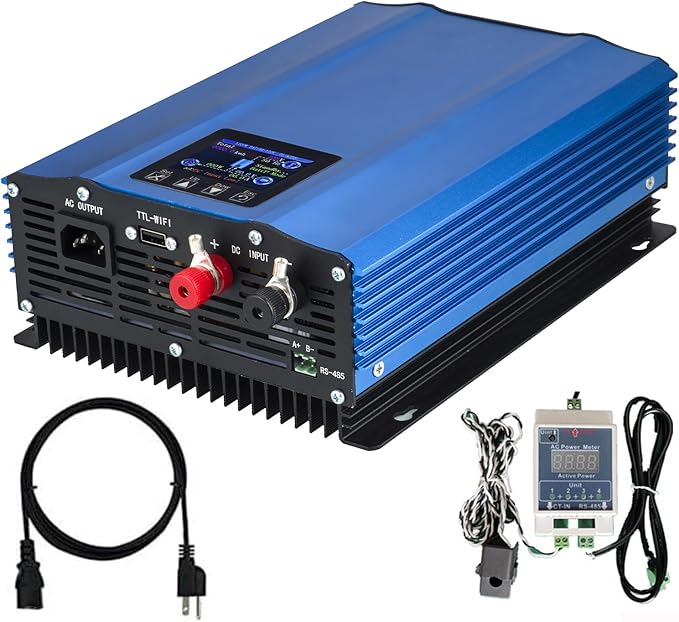 TINGEN 1000W Grid Tie Inverter with LCD Display Solar Panel DC Input 26V-45V Battery Voltage 24V AC Output 90V-140V