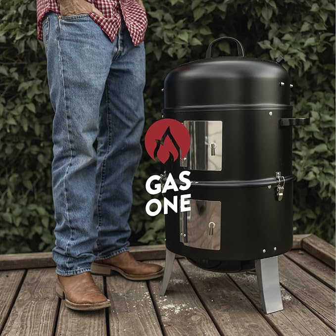 GasOne Vertical Smoker with Thermometer – 16 Inch Heavy Duty Charcoal Smoker – Multipurpose Charcoal BBQ Grill Smoker for Outdoor Camping – Easy Assembly 2 Access Doors Grill with Smoker